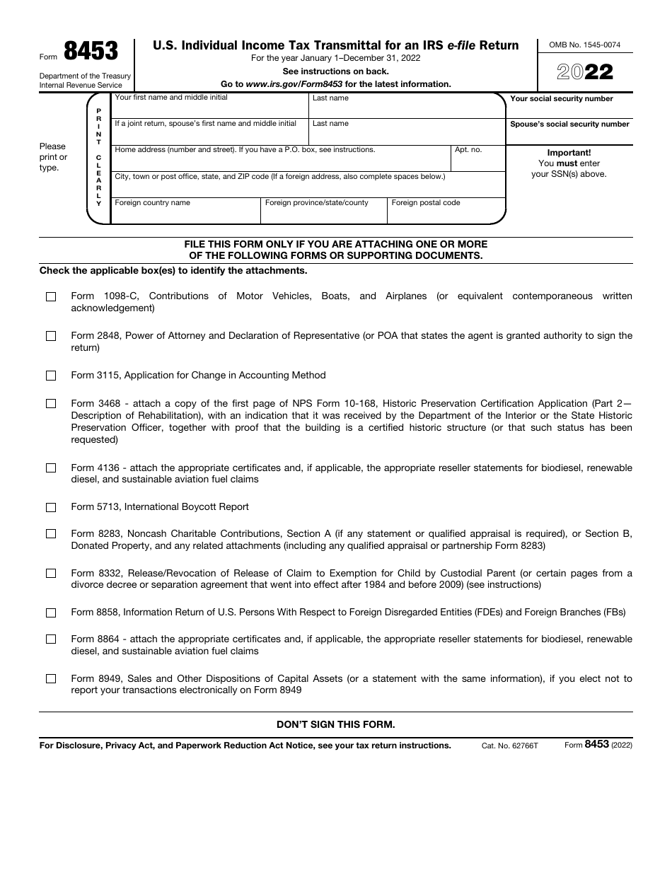 IRS Form 8453 2022 Fill Out Sign Online And Download Fillable PDF
