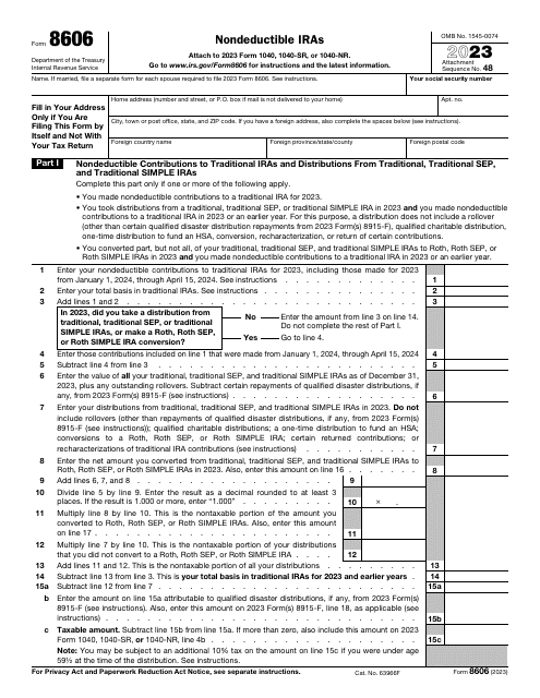 IRS Form 8606 Download Fillable PDF Or Fill Online Nondeductible Iras 