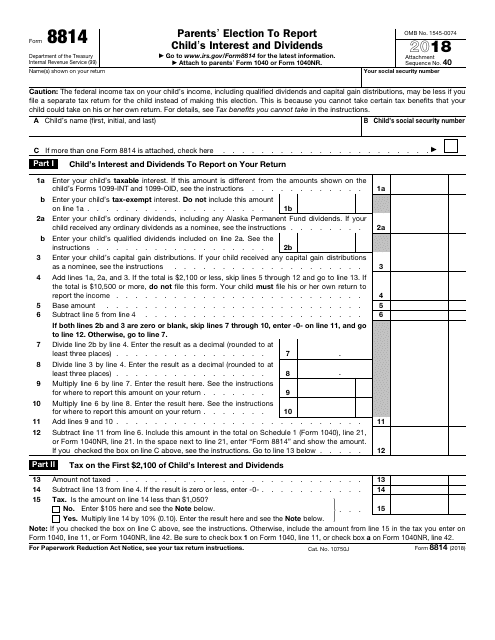 IRS Form 8814 2018 Fill Out Sign Online And Download Fillable PDF 