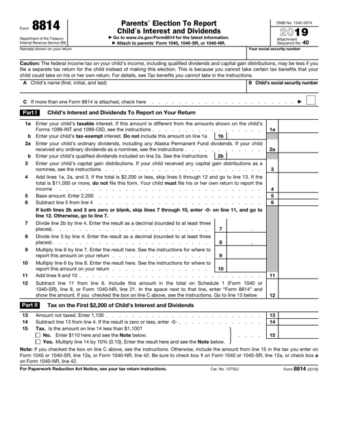 IRS Form 8814 2019 Fill Out Sign Online And Download Fillable PDF 