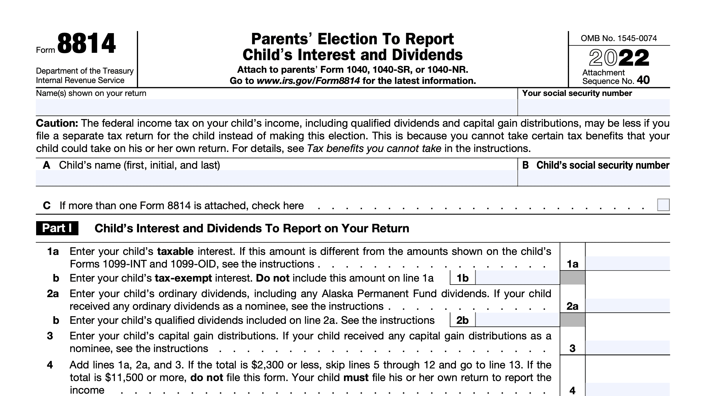 IRS Form 8814 Instructions Your Child 39 s Interest Dividends