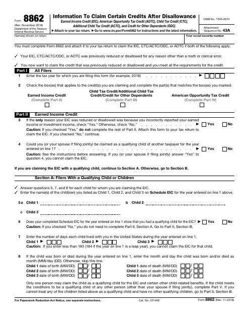 IRS Form 8862 Fill Out Sign Online And Download Fillable PDF 