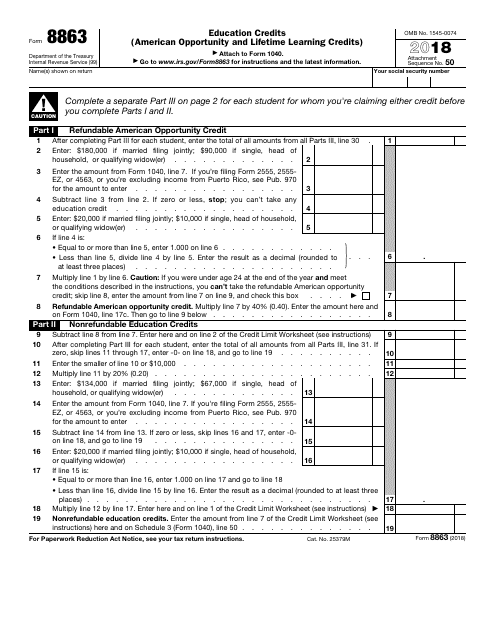 IRS Form 8863 2018 Fill Out Sign Online And Download Fillable PDF 