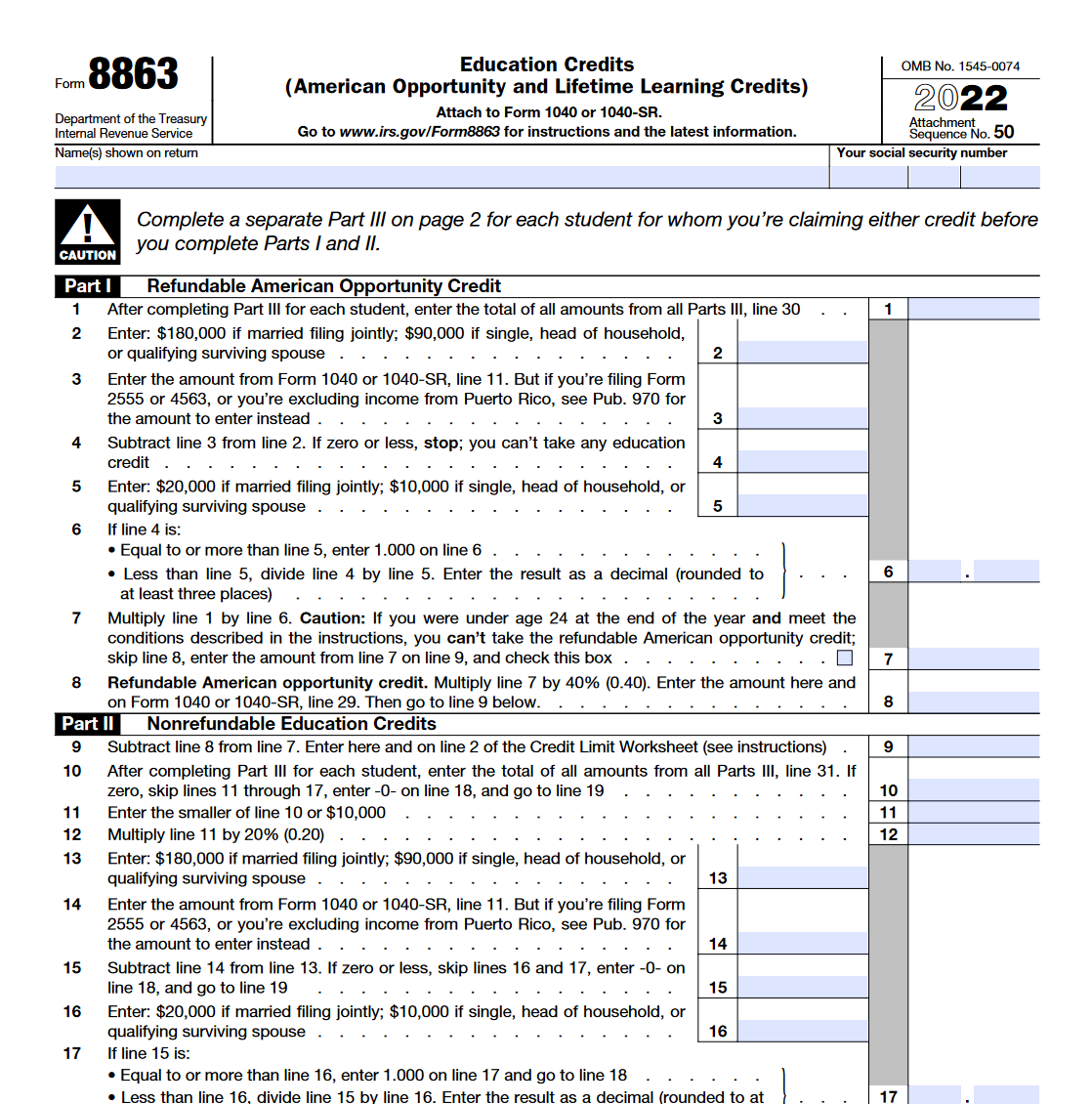 IRS Form 8863 Education Credits Forms Docs 2023