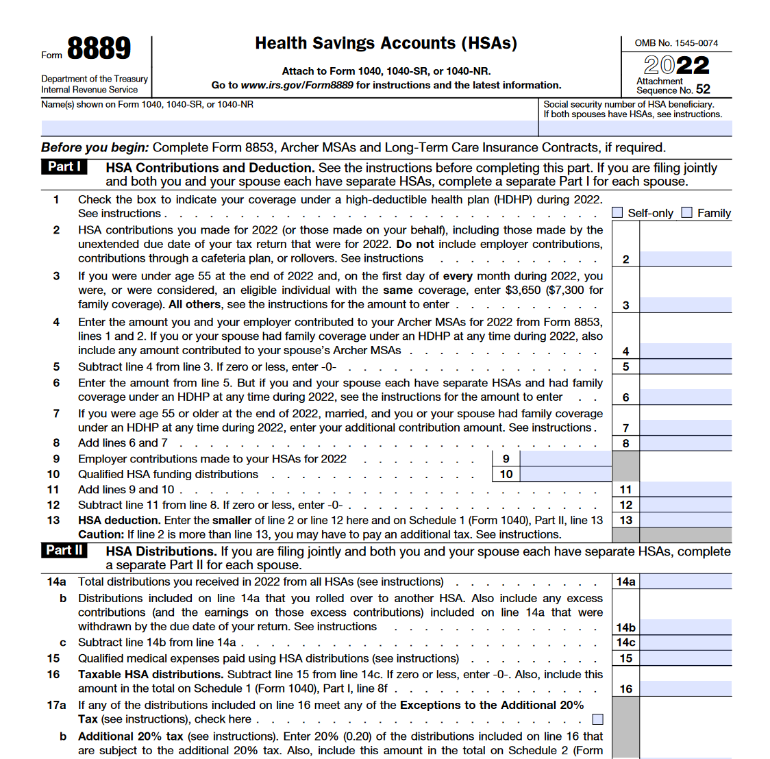 IRS Form 8889 Health Savings Accounts Forms Docs 2023