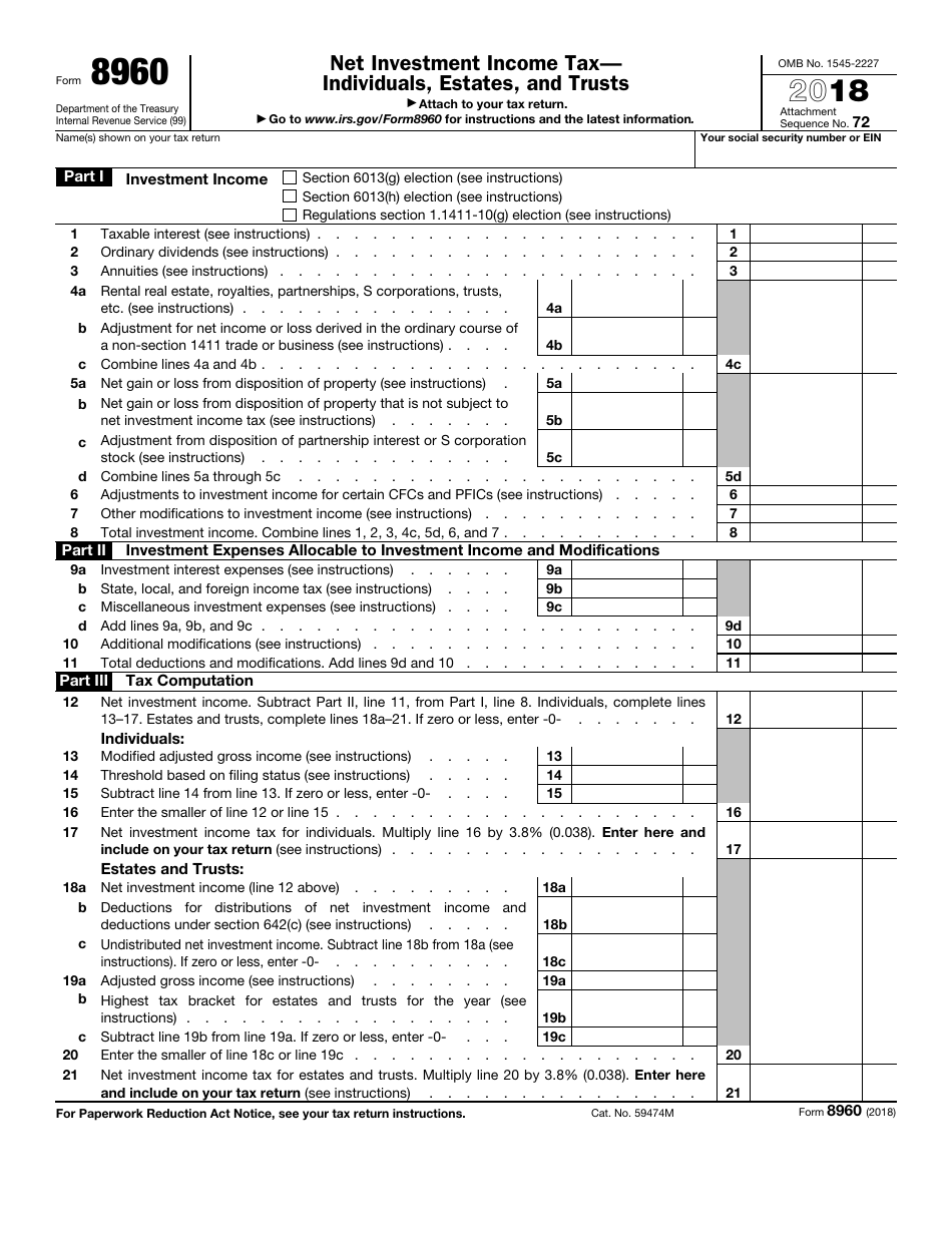 IRS Form 8960 2018 Fill Out Sign Online And Download Fillable PDF 