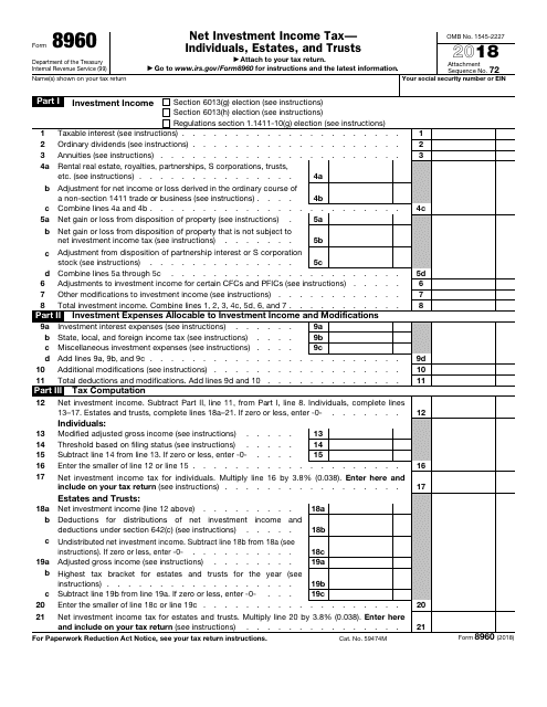 IRS Form 8960 2018 Fill Out Sign Online And Download Fillable PDF 