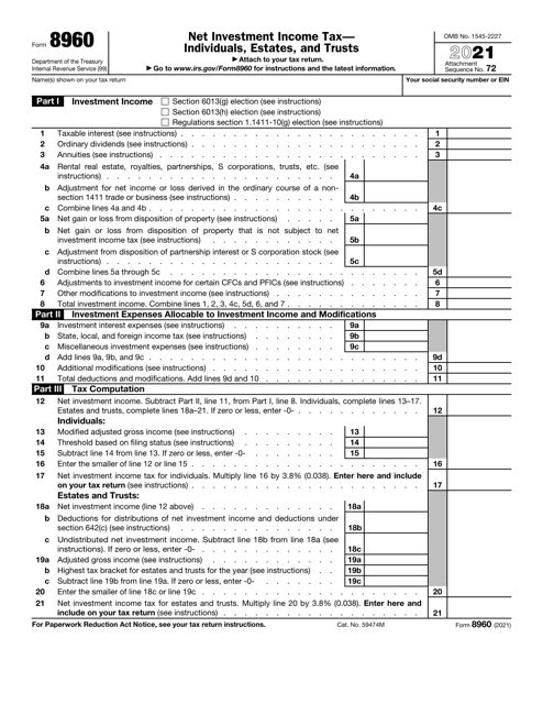 IRS Form 8960 2021 Fill Out Sign Online And Download Fillable PDF 
