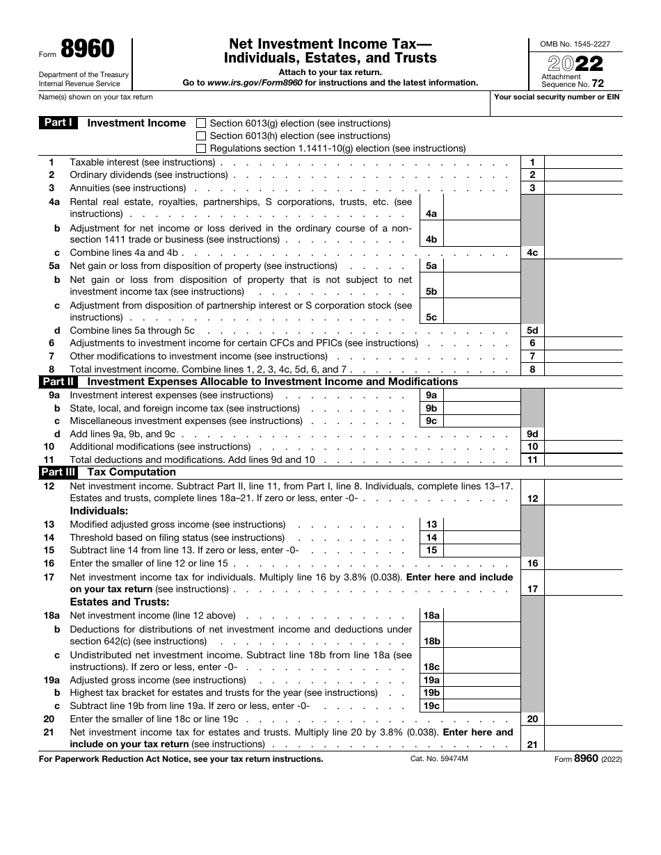 IRS Form 8960 2022 Fill Out Sign Online And Download Fillable PDF
