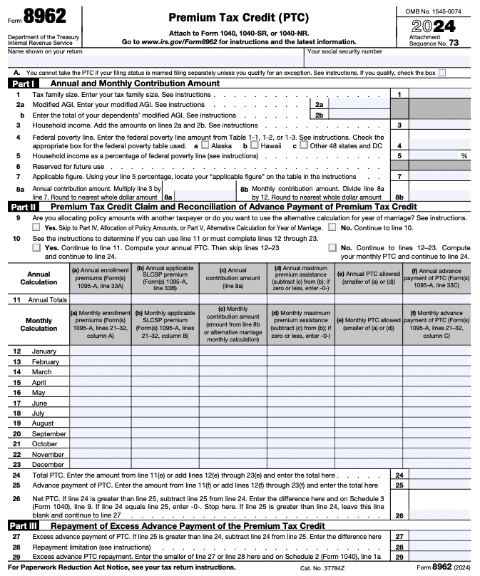 IRS Form 8962 A Guide To The Premium Tax Credit