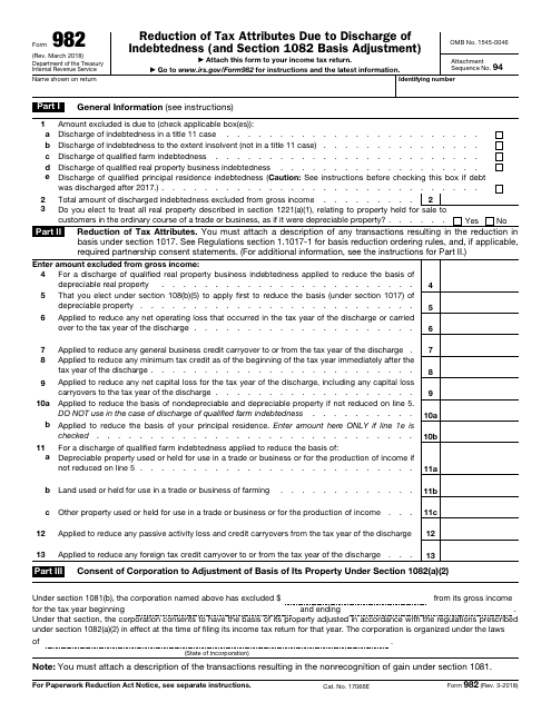 IRS Form 982 Fill Out Sign Online And Download Fillable PDF