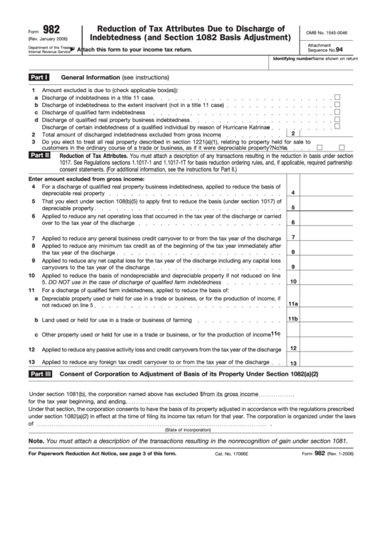 Irs Form 982 Fillable Printable Forms Free Online
