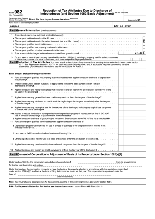 Irs Form 982 Printable Printable Forms Free Online