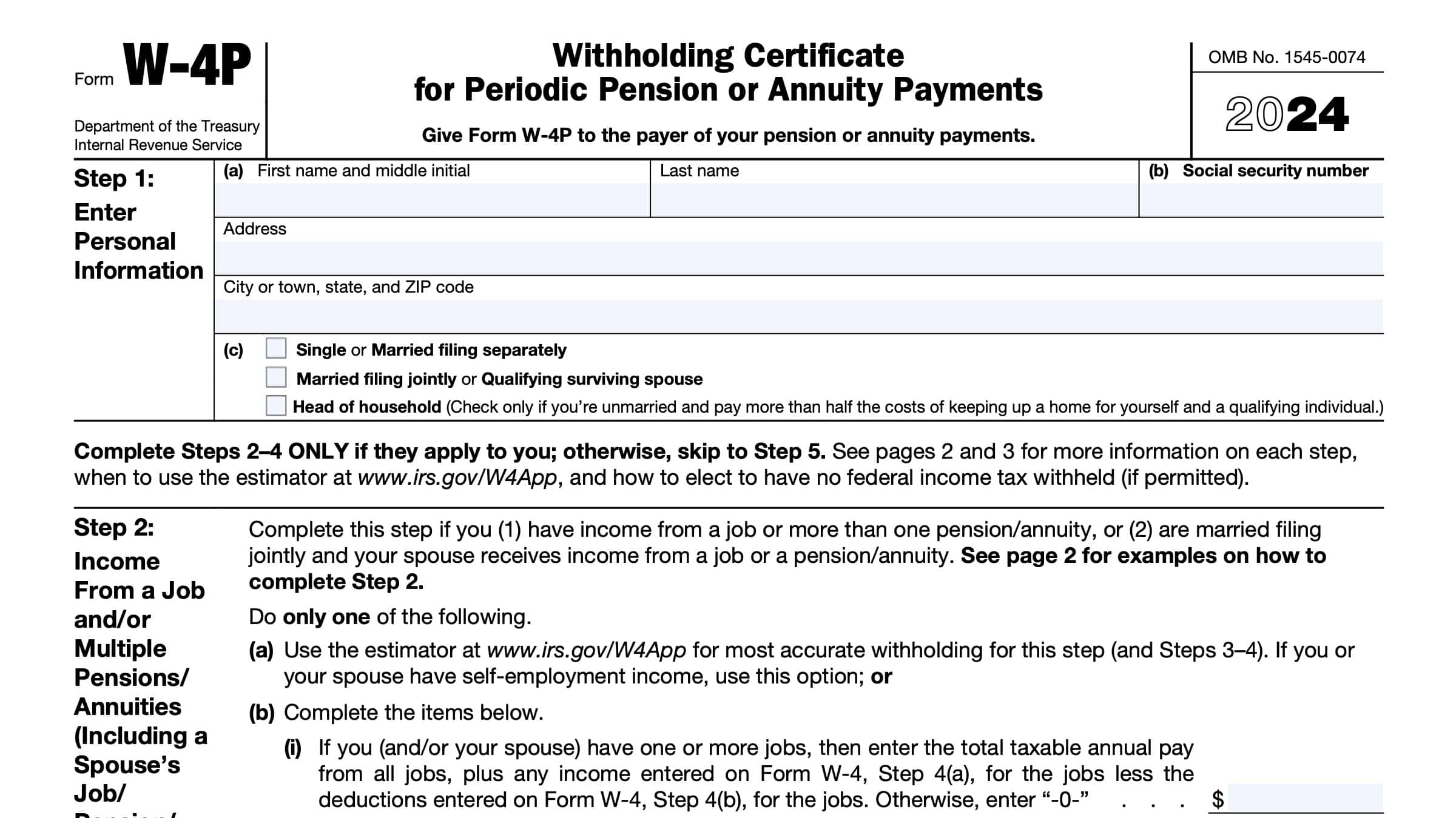 IRS Form W 4P Instructions Pension Annuity Tax Withholding
