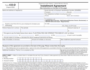 IRS INSTALLMENT FORM 433 d Accounting Bookkeeping Tax Prep