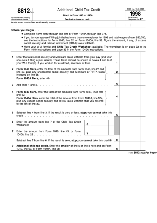 Irs Printable Tax Form 8812 With Instructions Printable Forms Free Online