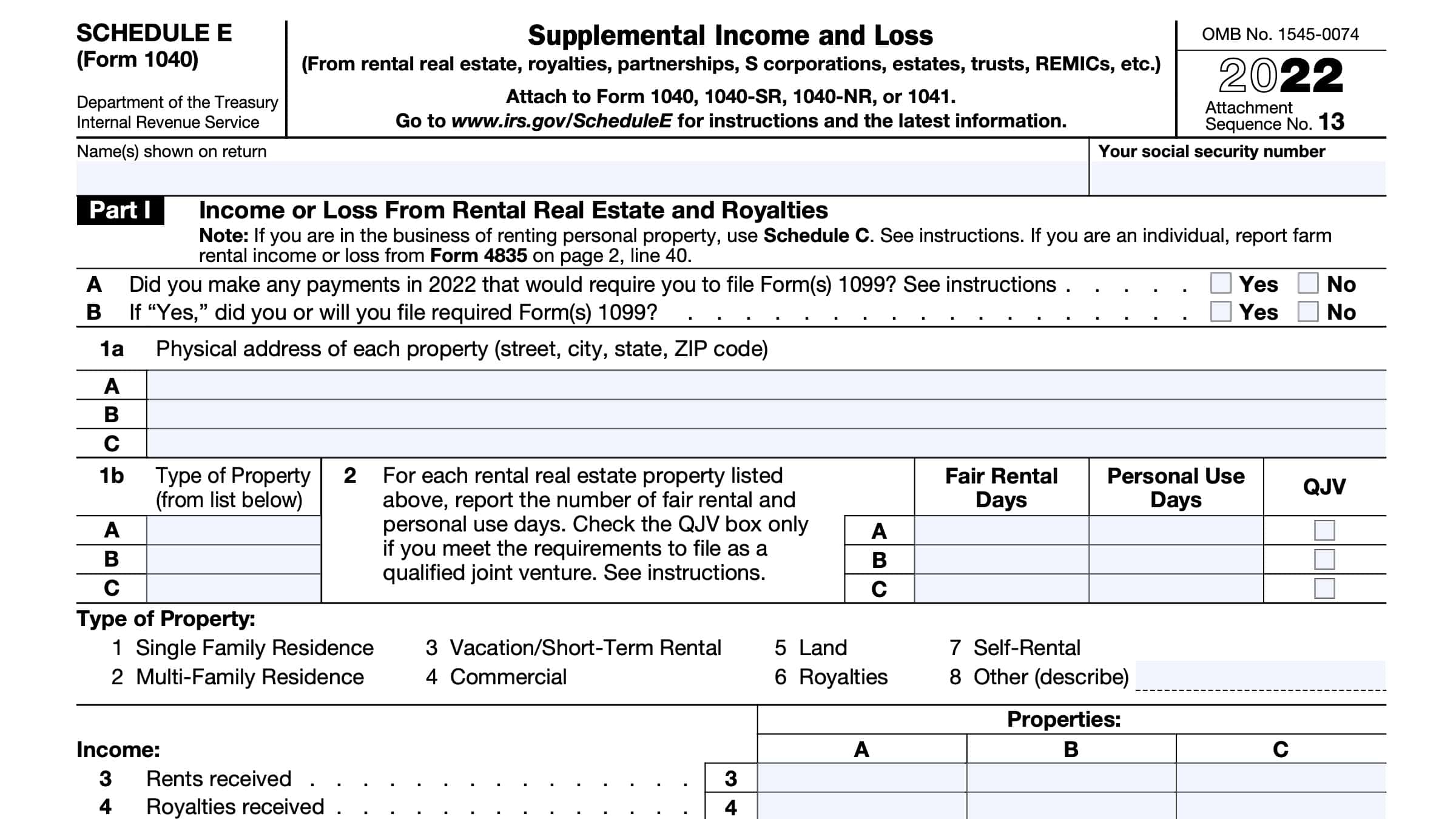IRS Schedule E Instructions Supplemental Income And Loss