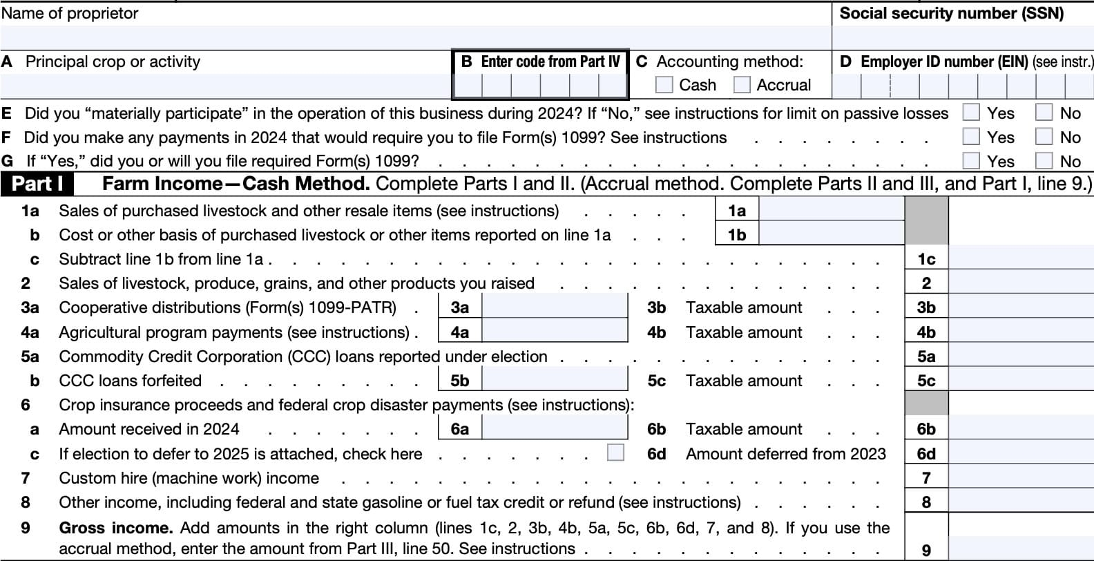 IRS Schedule F Instructions Reporting Farming Profit Or Loss