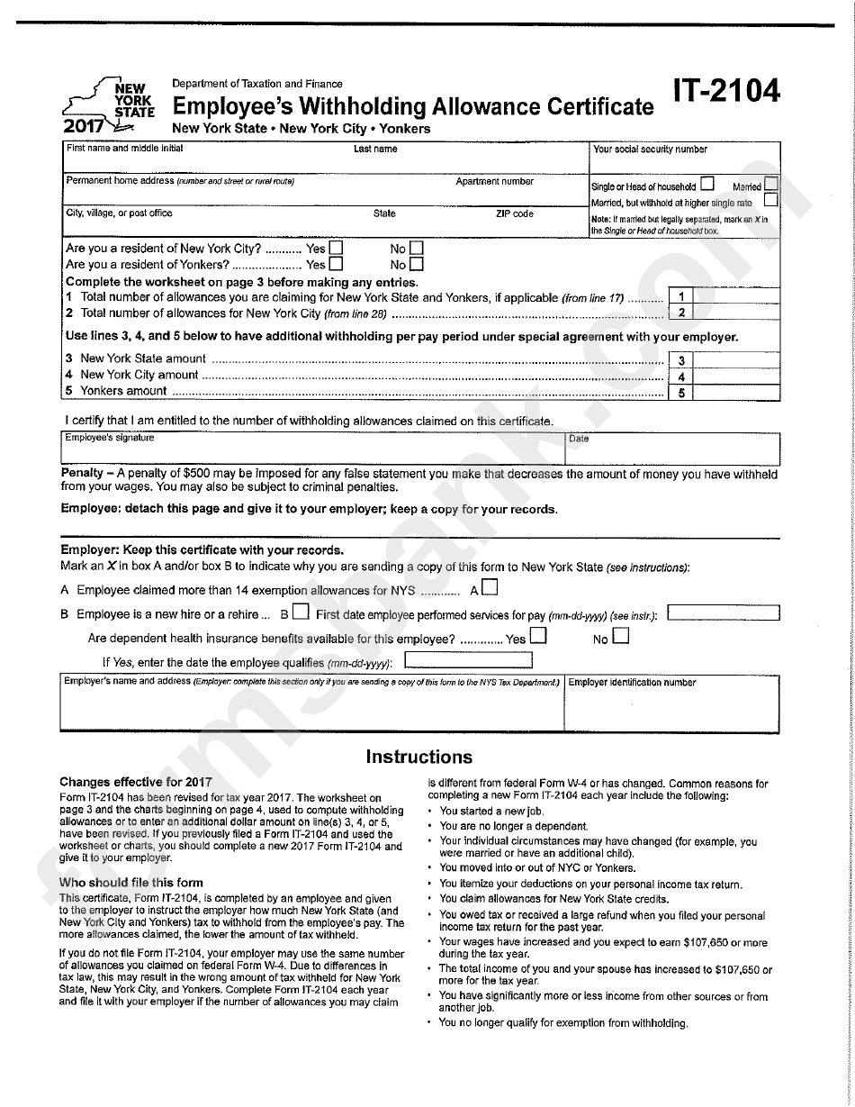 It 2104 Printable Form Printable Forms Free Online