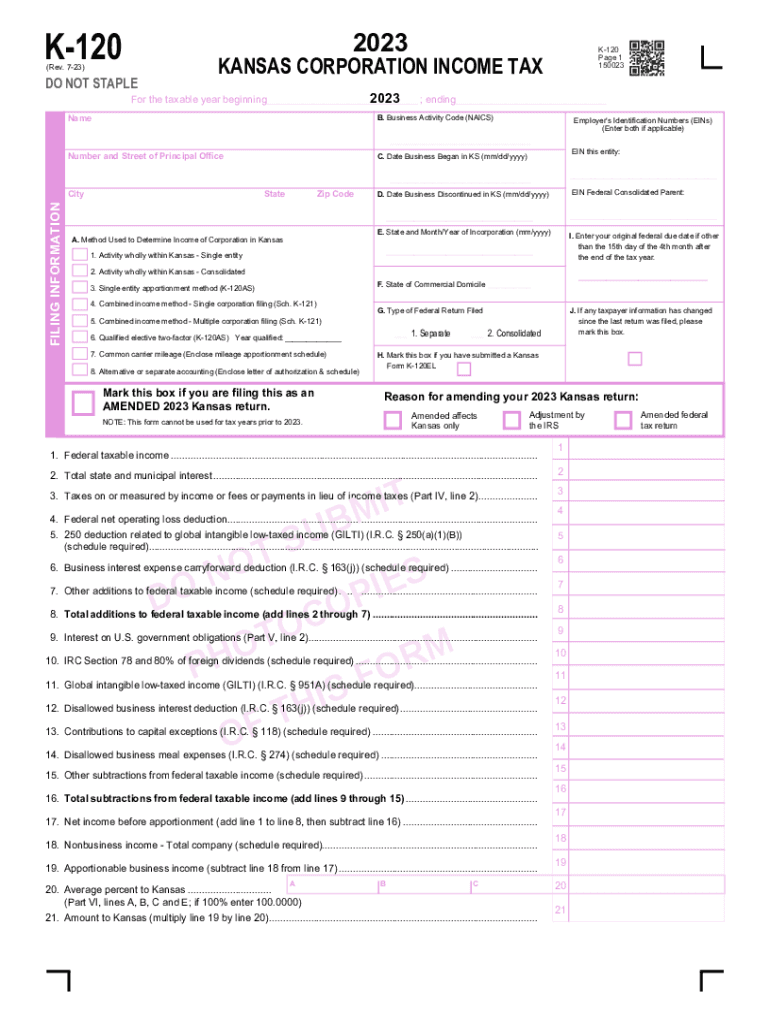 Kansas Form K 120 Instructions 2023 Fill Out Sign Online DocHub