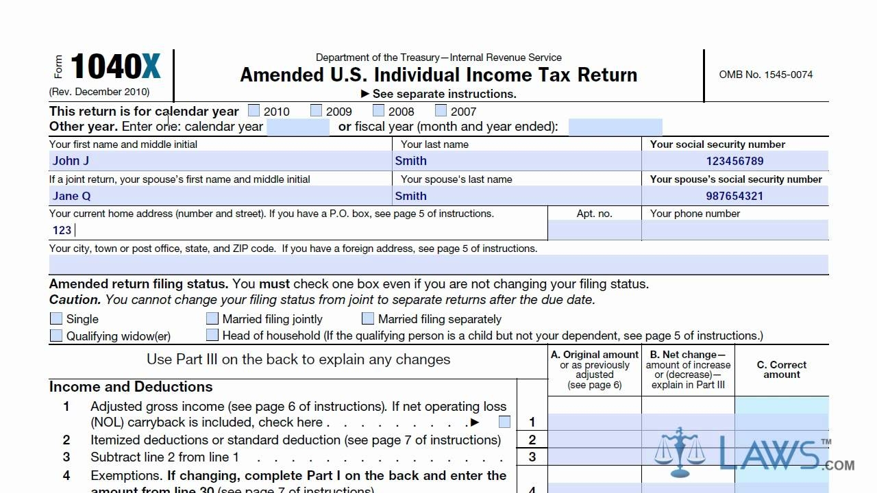 Learn How To Fill The Form 1040X Amended U S Individual Income Tax 
