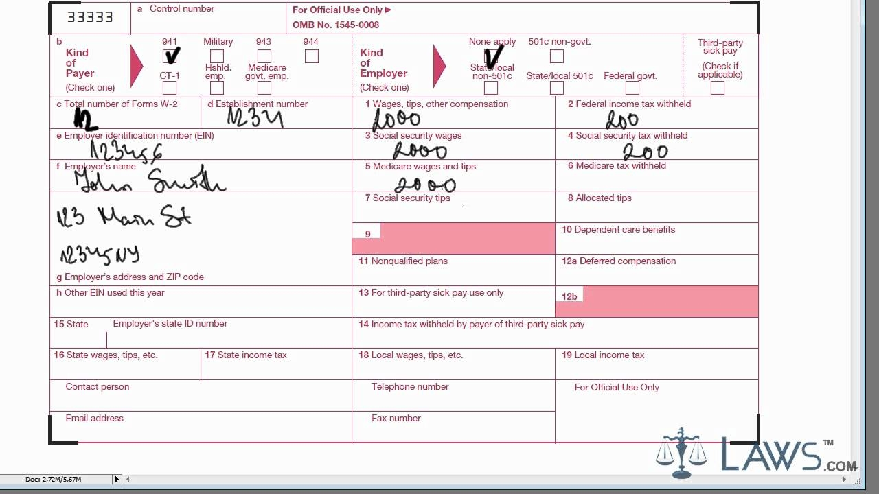 Learn How To Fill The Form W 3 Transmittal Of Wage And Tax Statements 