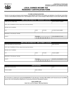 LOCAL EARNED INCOME TAX RESIDENCY CERTIFICATION FORM Fill And Sign 
