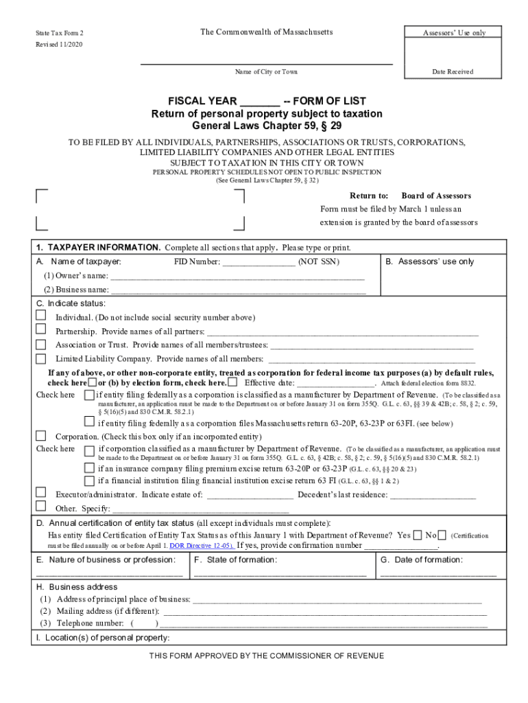 MA State Tax Form 2 2020 2021 Fill Out Tax Template Online US Legal 