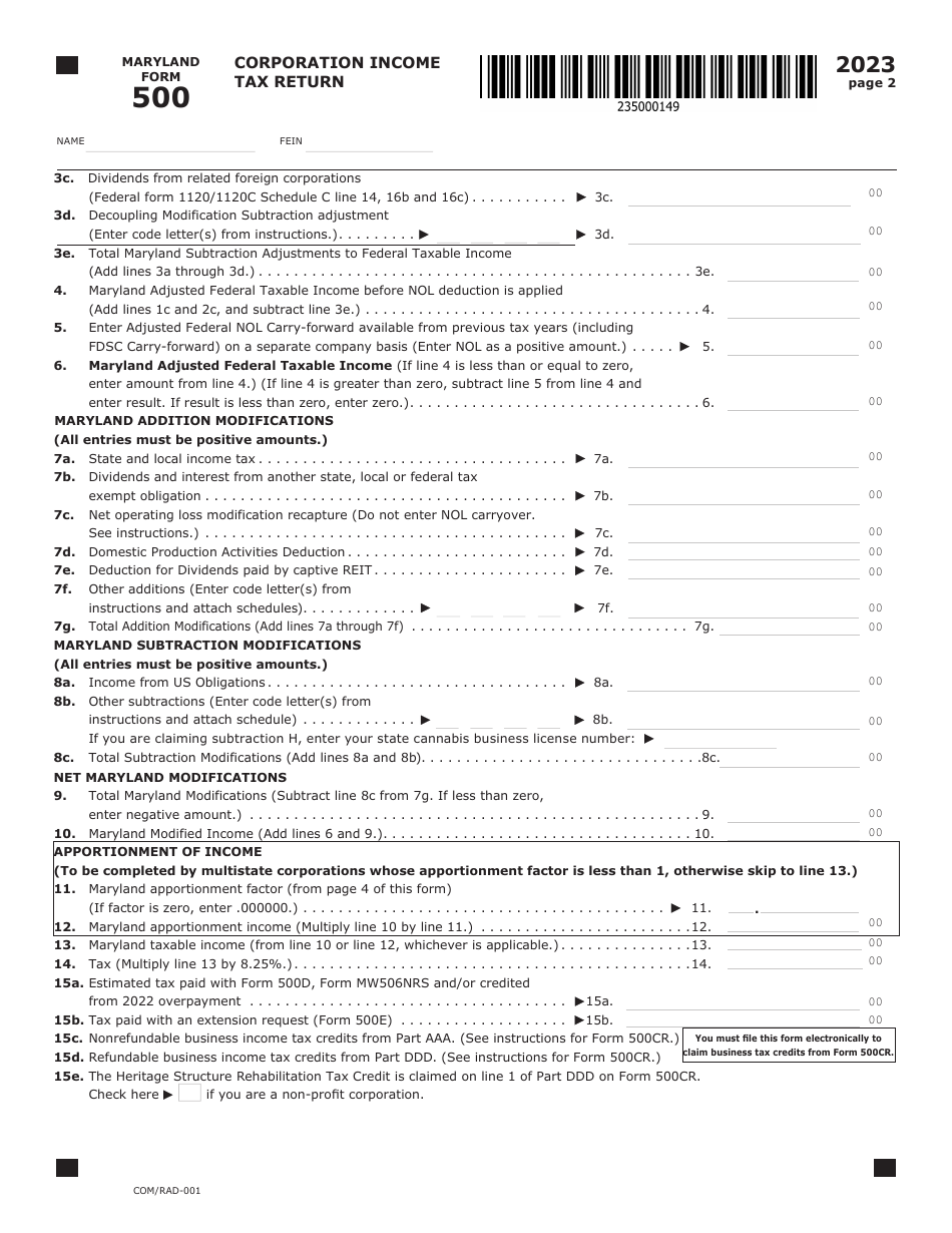 Maryland Form 500 COM RAD 001 Download Fillable PDF Or Fill Online 