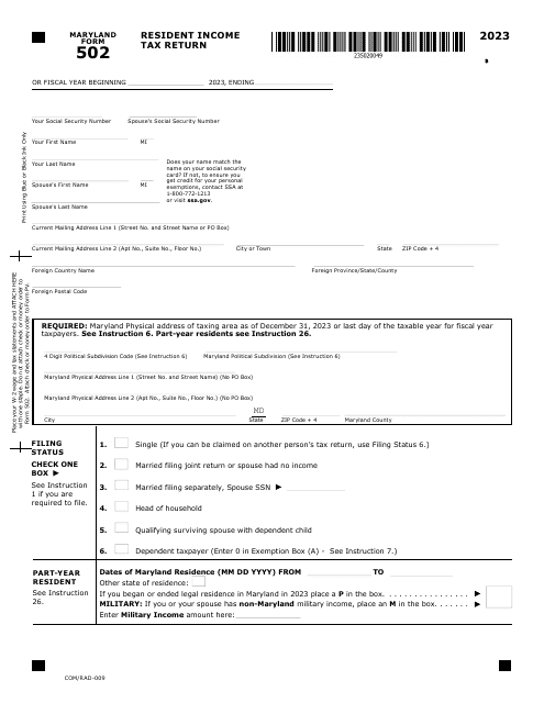 Maryland Form 502 COM RAD 009 Download Fillable PDF Or Fill Online