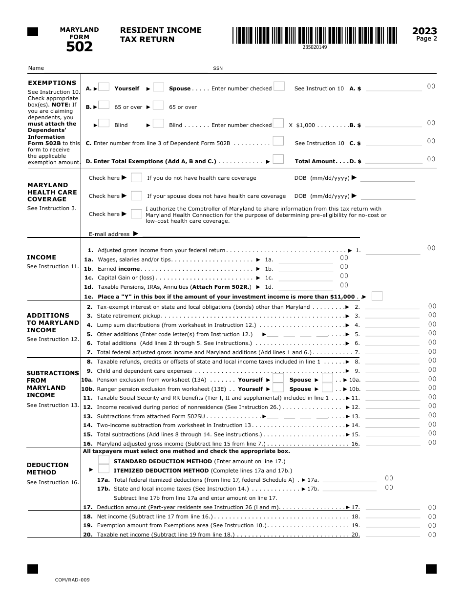 Maryland Form 502 COM RAD 009 Download Fillable PDF Or Fill Online 