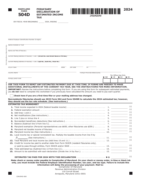 Maryland Form 504D COM RAD 068 Download Fillable PDF Or Fill Online 