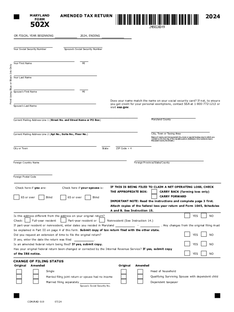 Maryland Tax Form 502x Complete With Ease AirSlate SignNow