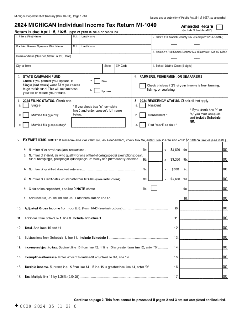 Mi 1040 2024 2025 Form Fill Out And Sign Printable PDF Template 