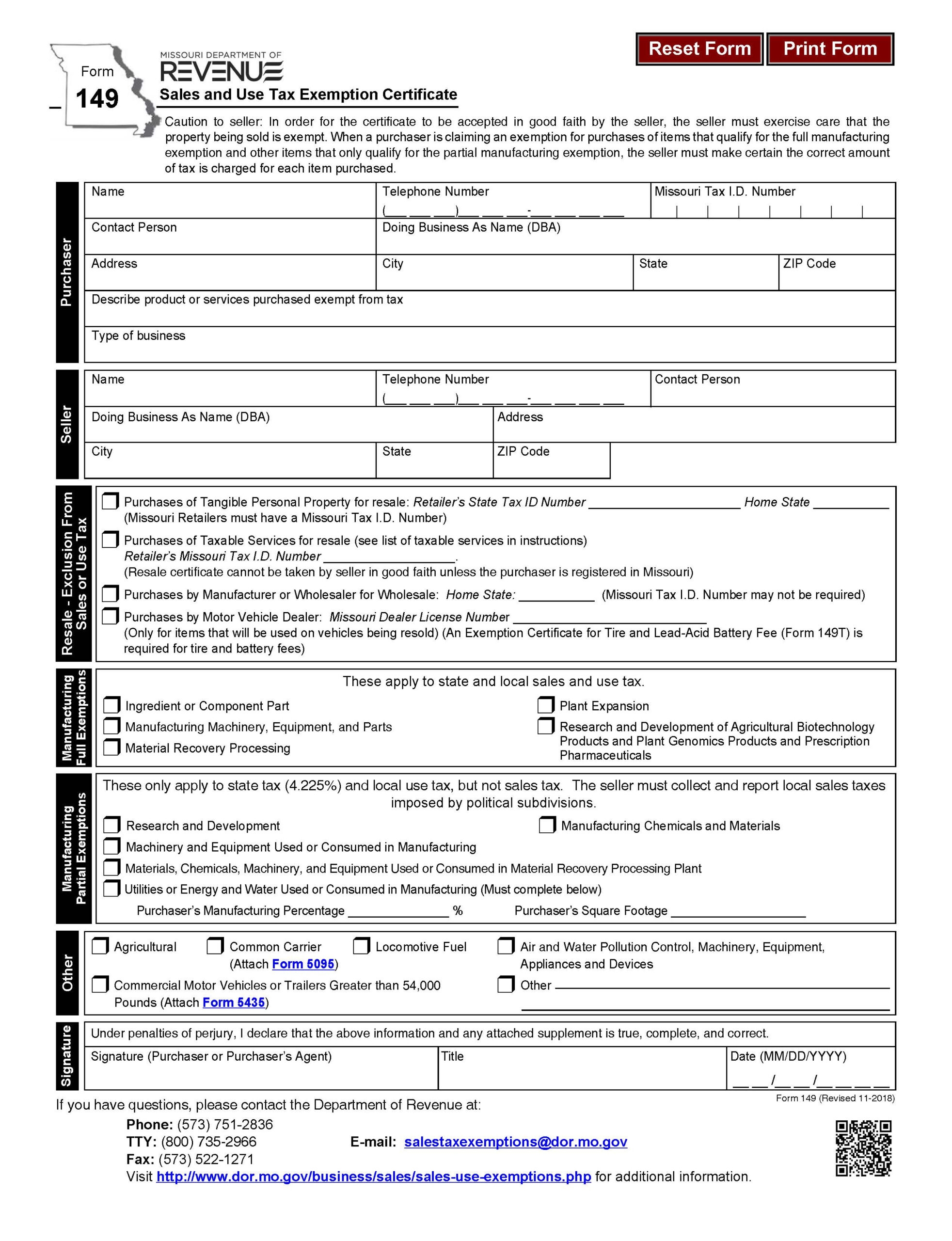Missouri Sales Tax Exemption Certificate Updated On July 2021 