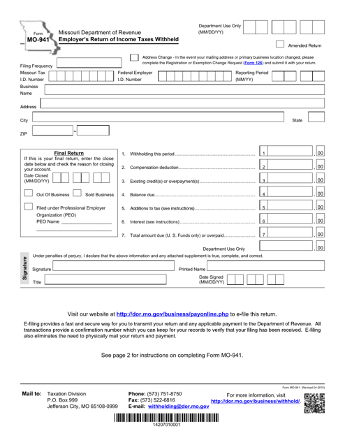 Missouri State Free Printable 941 Form Printable Forms Free Online