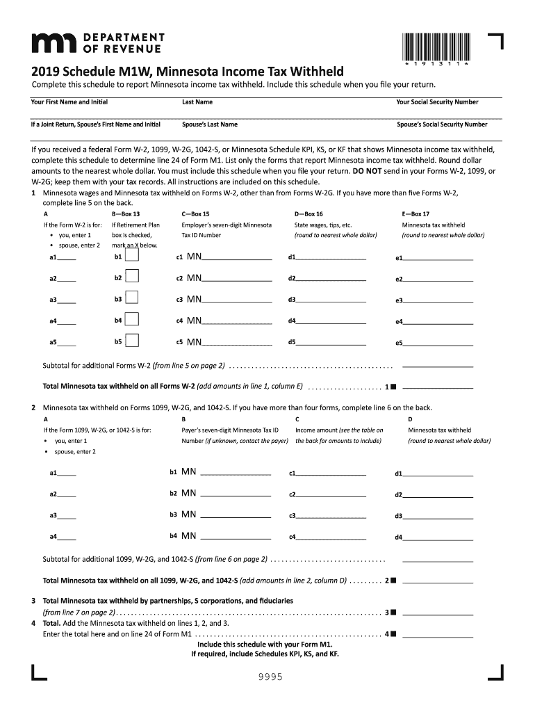 MN M1W 2019 Fill Out Tax Template Online US Legal Forms