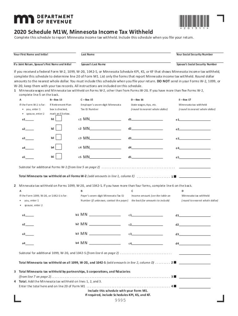 MN M1W 2020 2022 Fill Out Tax Template Online US Legal Forms
