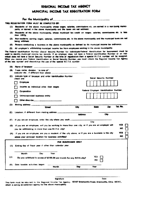 Municipal Income Tax Registration Form Regional Income Tax Agency 