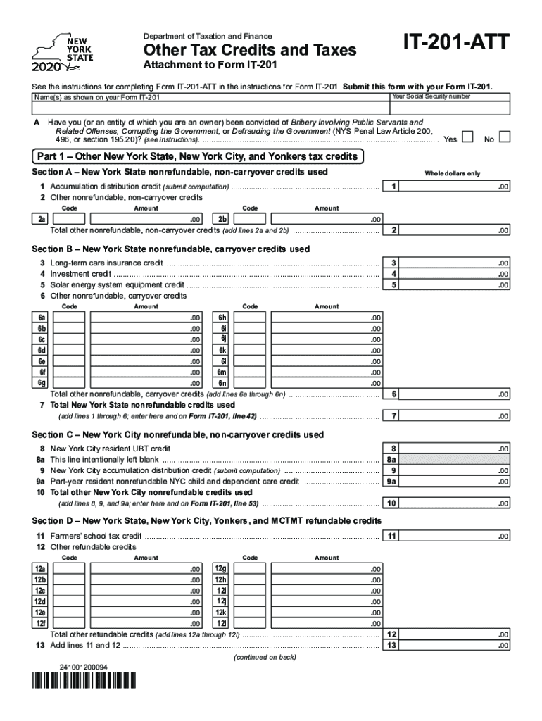 New York State Tax 201 Att 2020 2025 Form Fill Out And Sign Printable 