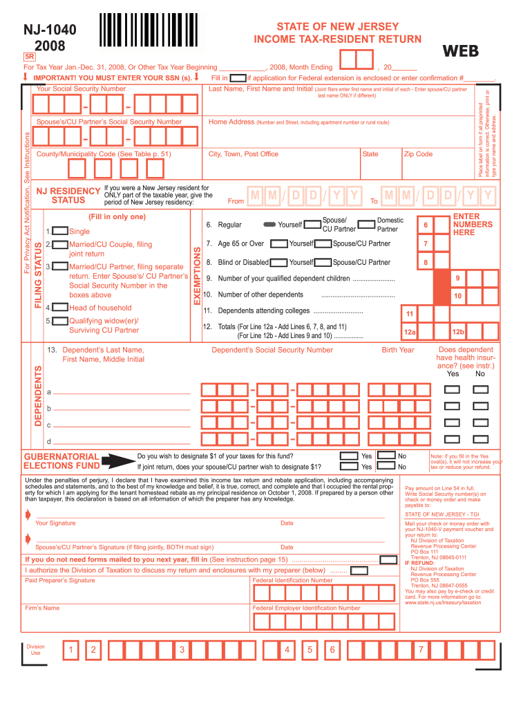 Nj 1040 Fillable Form Printable Forms Free Online