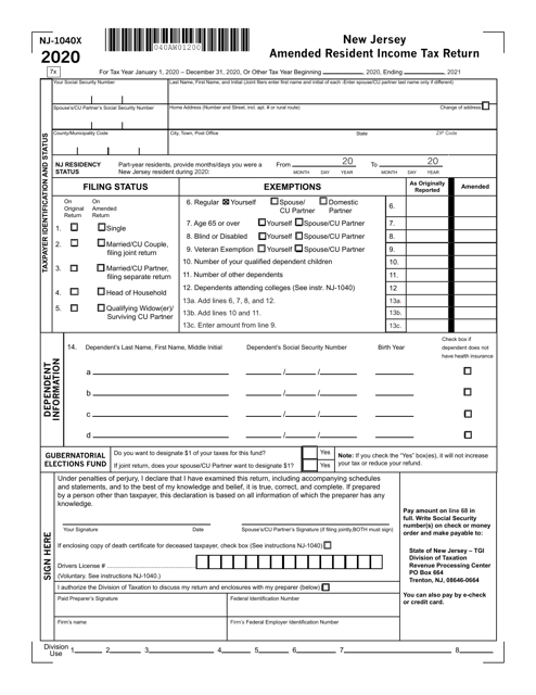 Nj 1040x Fillable Form Printable Forms Free Online