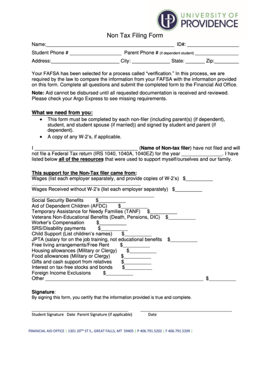 Non Tax Filing Form Printable Pdf Download