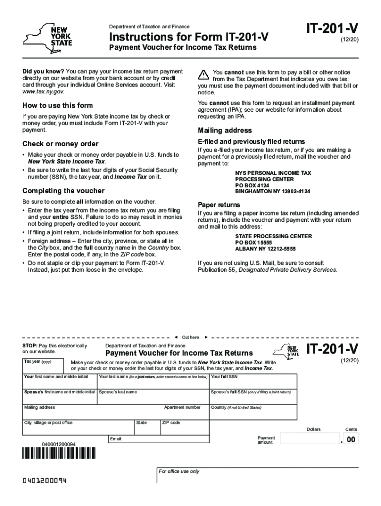 NY IT 201 V 2020 Fill Out Tax Template Online US Legal Forms