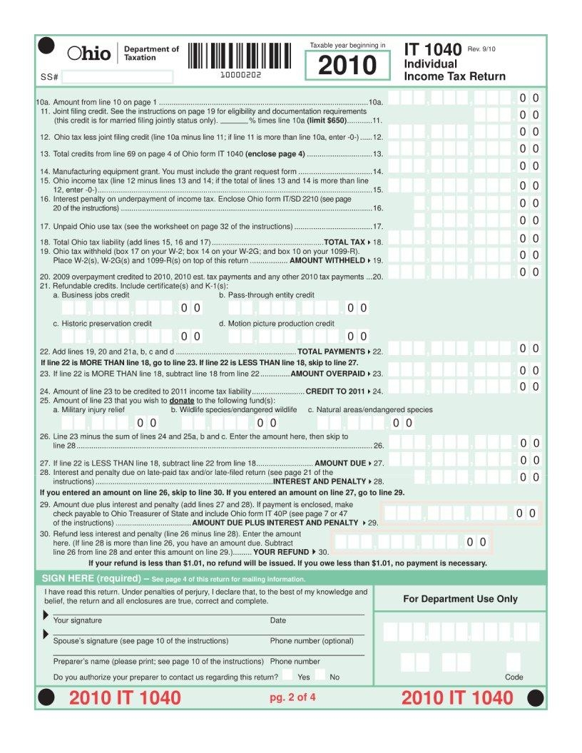 Ohio It 1040 Form Fill Out Printable PDF Forms Online