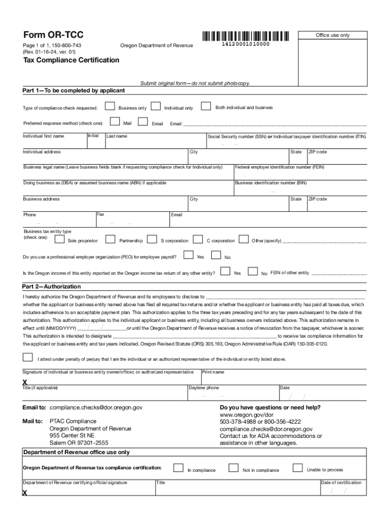 Oregon Department Of Revenue Tax Compliance Certification 2024 2025 