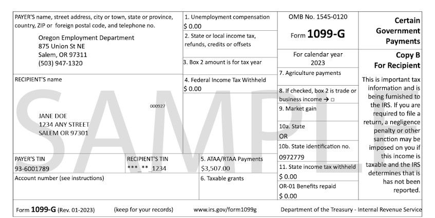 Oregon Employment Dept Reports Unemployment Tax Form 1099 G Mailing