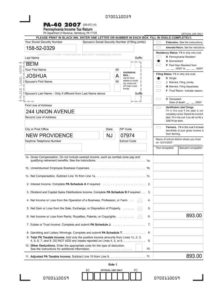 Pa 40 Tax Form Pdf Fill Out Sign Online DocHub