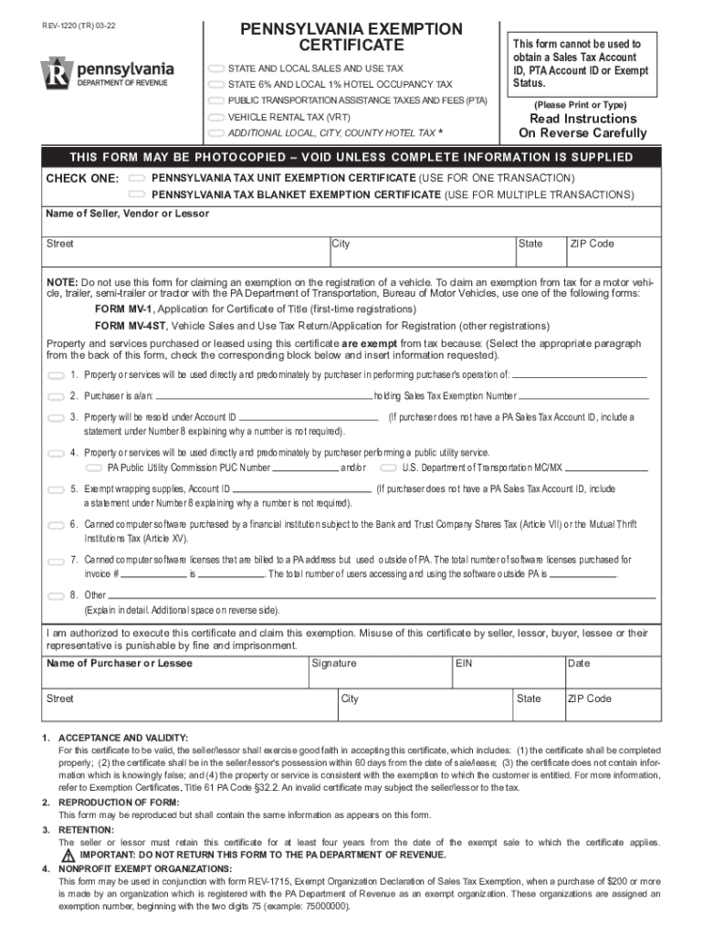 Pa Exemption Certificate 2022 2025 Form Fill Out And Sign Printable 
