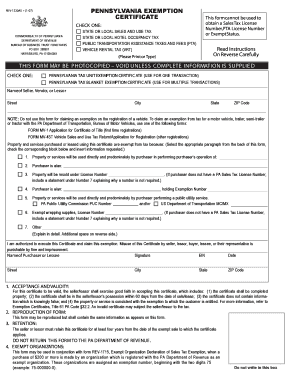 Pa Exemption Certificate Fill Online Printable Fillable Blank 